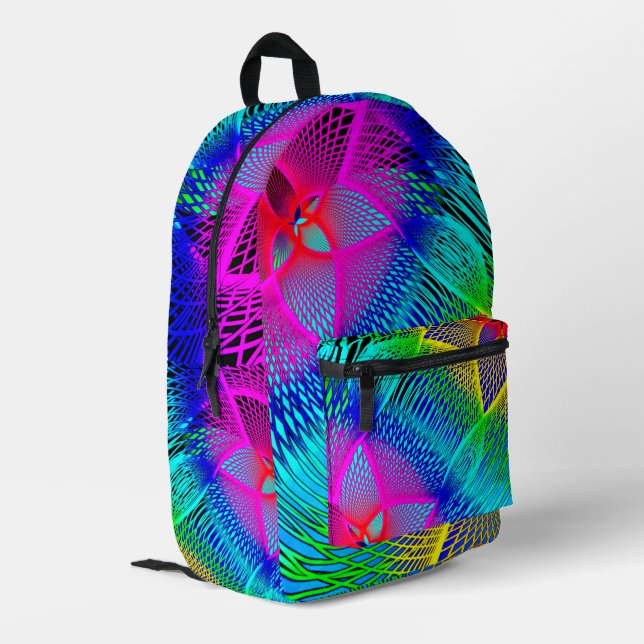 Schöner, farbenfroher Neonlicht-Backpack Bedruckter Rucksack (Rückseitige Ecke links)