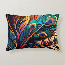 Schöner, farbenfroher Pfau, Art Deco Stil Dekokissen