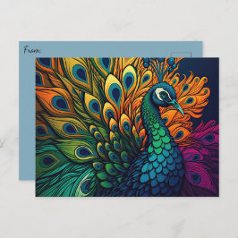 Schöner, farbenfroher Pfau, Art Deco Stil Postkarte