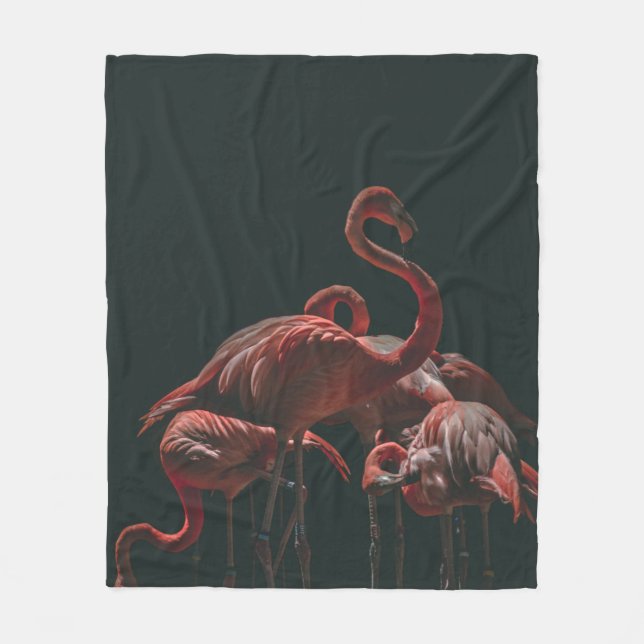SCHÖNER FLAMINGO AUF DUNKLEM HINTERGRUND FLEECEDECKE (Vorderseite)