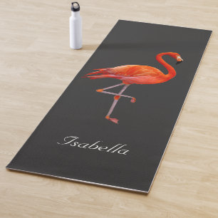 Schöner Flamingo auf schwarzem personalisiertem Yogamatte