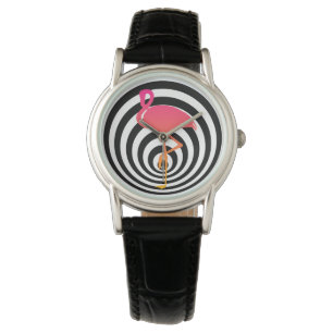 Schöner Flamingo in den Kreisen Armbanduhr