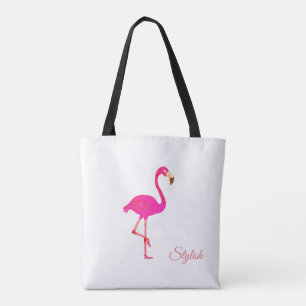 Schöner Flamingo und stilvolle Kalligrafie auf Wei