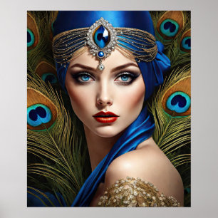 Schöner Flapper mit Peacock Turban Poster