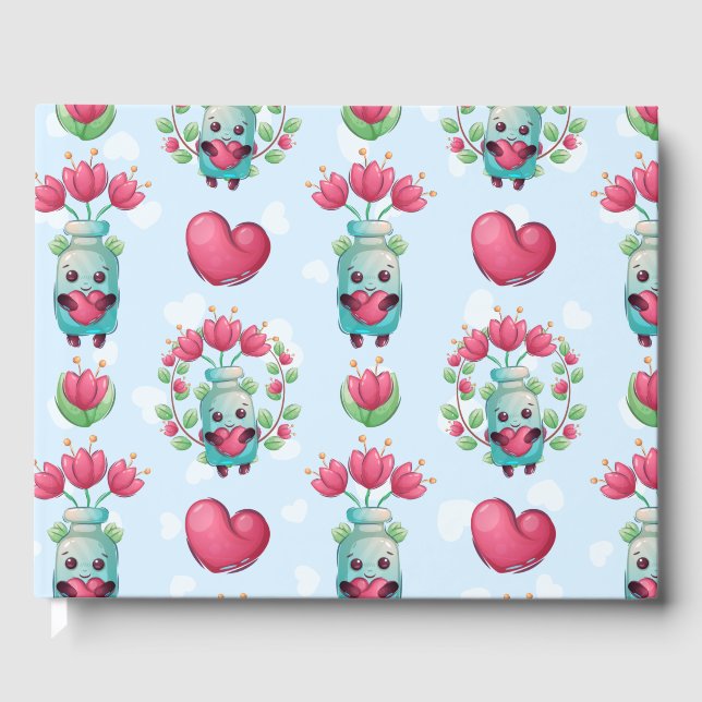 Schöner floral Mason Jar Hearts Muster Gästebuch (Vorderseite)