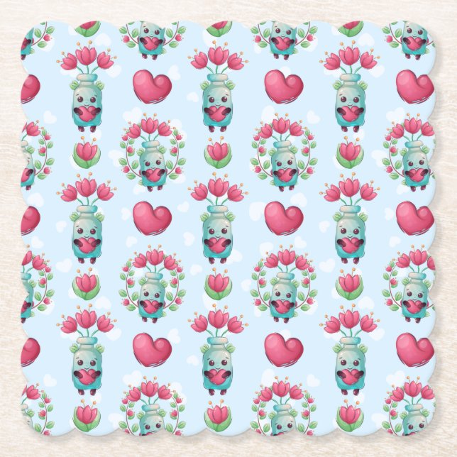 Schöner floral Mason Jar Hearts Muster Untersetzer (Vorderseite)