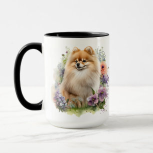 SCHÖNER FLÜFFE WASSERFARBENER SPITZ HUND TASSE