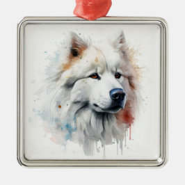 SCHÖNER FLÜFFE WEISS SAMOYED HUND ORNAMENT AUS METALL