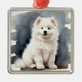 SCHÖNER FLÜFFE WEISS SAMOYED HUND ORNAMENT AUS METALL