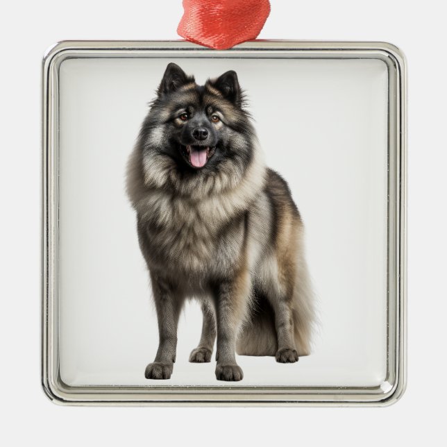 SCHÖNER FLUFFY KEESHOND PUPPY HUND ORNAMENT AUS METALL (Vorne)