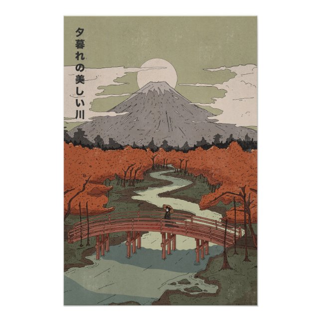 Schöner Fluss bei Dämmerung Poster (Vorderseite)