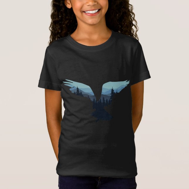 Schöner Flying Eagle Night Sky Forest Bird Silho T-Shirt (Vorderseite)