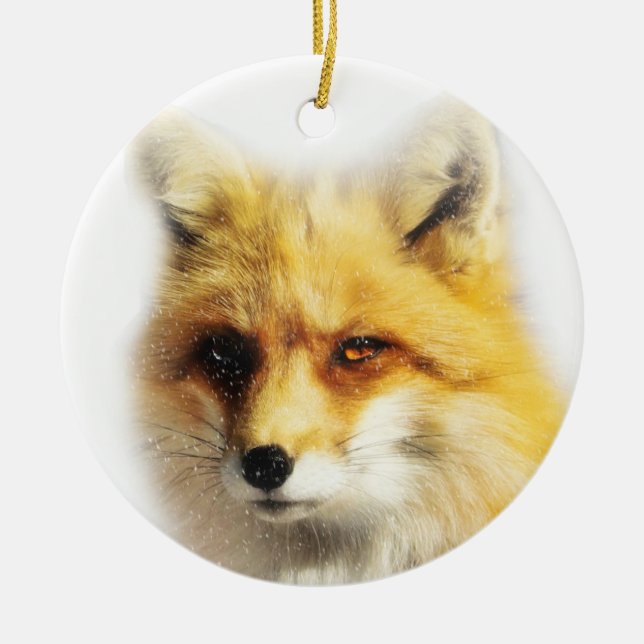 Schöner Fuchs und Schnee Winter-Sonnenwende-Orname Keramik Ornament (Vorne)