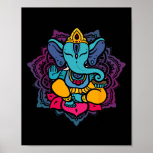 Schöner Ganesha in Yoga-Lotus-Meditations-Mandala Poster