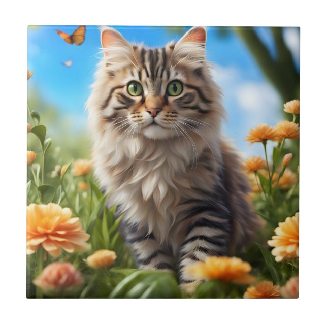Schöner Garten für Katzen Fliese (Vorderseite)