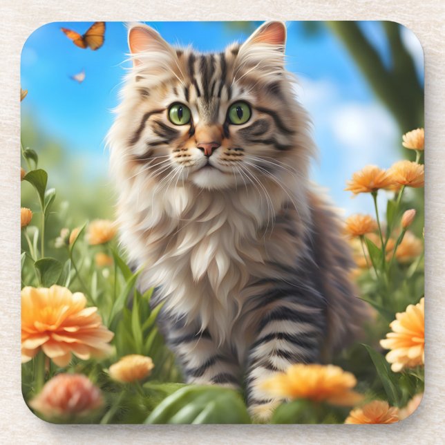 Schöner Garten für Katzen Getränkeuntersetzer (Vorderseite)