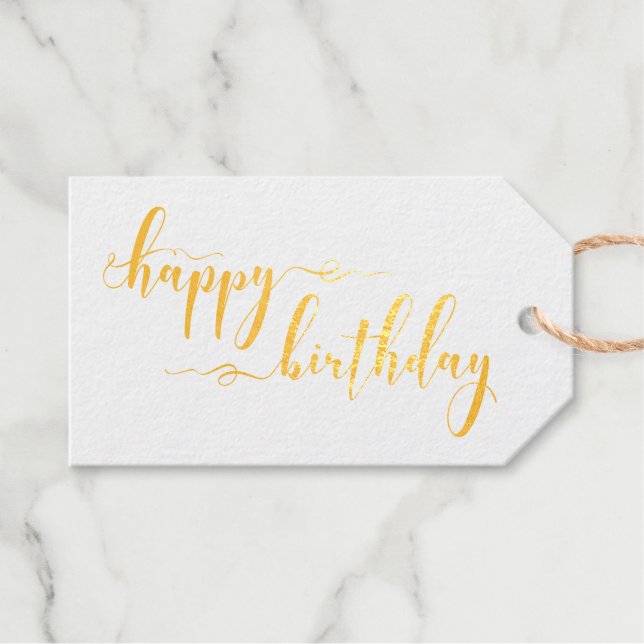 Schöner Geburtstag-Script-Schriftart Gold Geschenkanhänger (Vorderseite (Horizontal))
