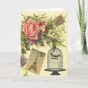 Schöner girly Vintager Rosen-Blumen Eiffel-Turm Karte