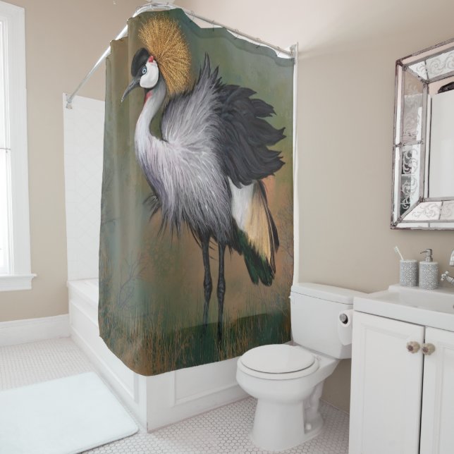 Schöner grauer Kranich - Gemälde Duschvorhang (Beispiel)