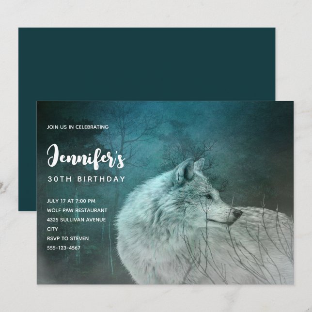 Schöner grauer Wolf am Geburtstag eines dunklen Wa Einladung (Vorne/Hinten)