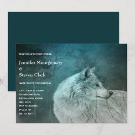 Schöner grauer Wolf bei einer Hochzeit im Dunkelwa Einladung