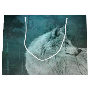 Schöner grauer Wolf in einem dunklen Wald Große Geschenktüte