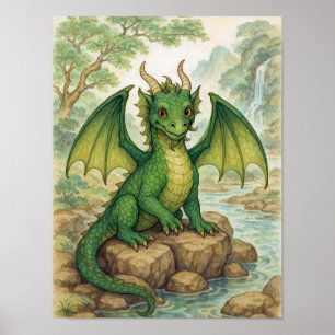 Schöner grüner Drache Poster