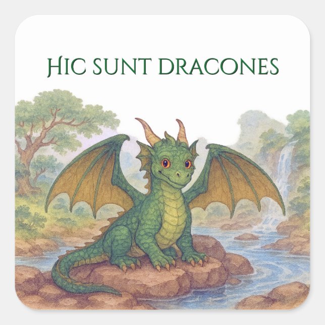 Schöner grüner Drache Quadratischer Aufkleber (Vorderseite)