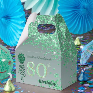 Schöner grüner Glitzer & Ribbon 80. Geburtstag Geschenkschachtel