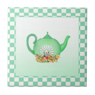 Schöner Grüner Teekessel mit Blume Keramik Tile Fliese