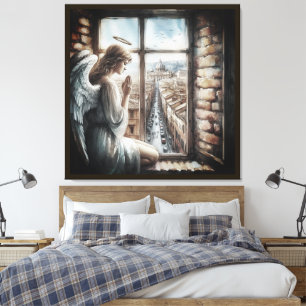 Schöner Guardian Angel und italienische Altstadt Leinwanddruck