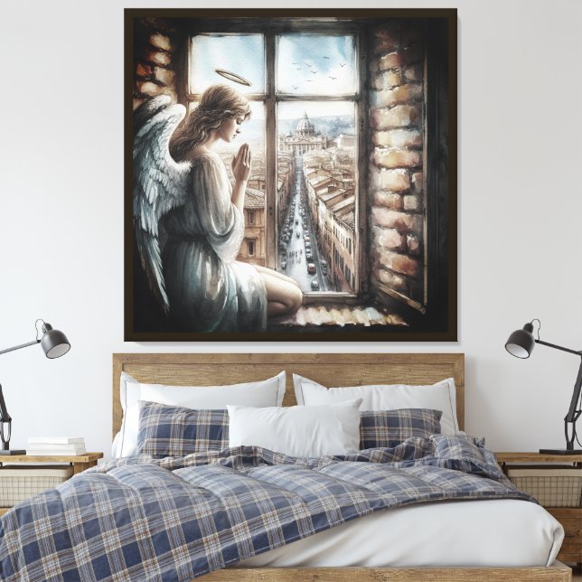 Schöner Guardian Angel und italienische Altstadt Leinwanddruck (Insitu (Schlafzimmer))