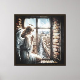 Schöner Guardian Angel und italienische Altstadt Leinwanddruck