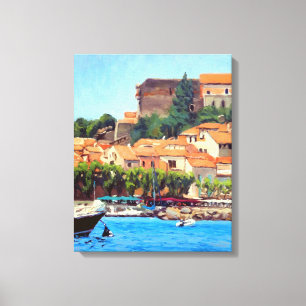 Schöner Hafen von Collioure in Blau Grün Orange Leinwanddruck