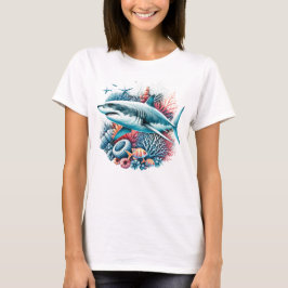 SCHÖNER HAI IM OZEAN MIT FISCHEN UND KORALLE T-Shirt