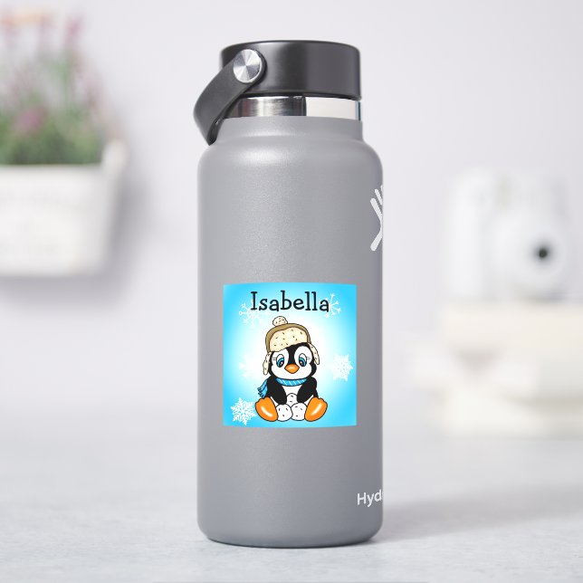 Schöner handgezogener Pinguin mit Schneebällen Aufkleber (HydroFlask)