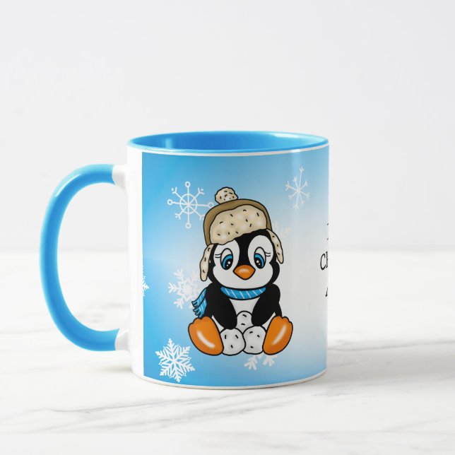 Schöner handgezogener Pinguin mit Schneebällen Tasse (Links)