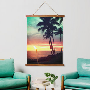 Schöner Hawaiian Sunset Wandteppich Mit Holzrahmen