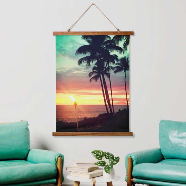 Schöner Hawaiian Sunset Wandteppich Mit Holzrahmen (Wohnzimmer)