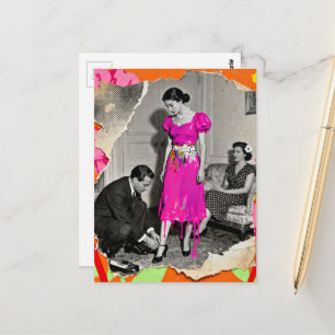 Schöner heißrosa triefender Kleidermode-Collage Postkarte