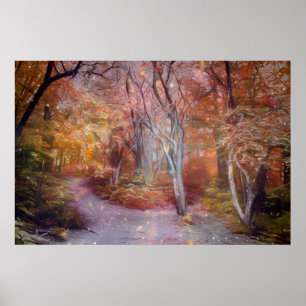 Schöner Herbstspazierweg Fantasy Art Forest Path Poster