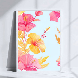 Schöner Hibiskus   Tropische Blume Aquarell Poster