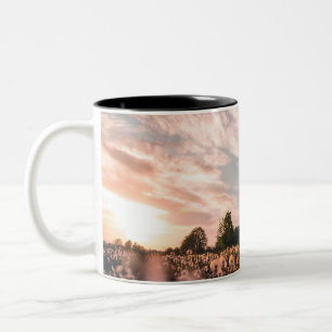 schöner Himmel über dem schlichten Zweifarbige Tasse