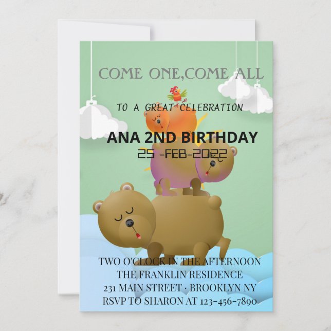 Schöner Himmel und Meer mit einer Familie von Bäre Einladung (Vorderseite)