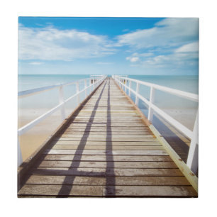 Schöner Holzsteg, Dock, Beach, Ocean Blue Sky Fliese