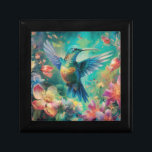 Schöner Hummingbird umgeben von Blume Erinnerungskiste<br><div class="desc">Wenn Sie Kolibris Liebe haben,  dann werden Sie die Schönheit eines atemberaubenden Kolibri schätzen,  der von farbenfrohen tropischen Blume umgeben ist.</div>