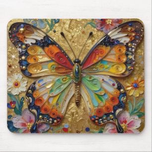 Schöner Impasto-Schmetterling und Blumen Mousepad
