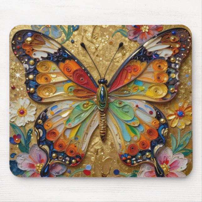 Schöner Impasto-Schmetterling und Blumen   Mousepad (Vorne)