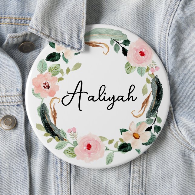 Schöner Individuelle Name Monogram Floral Wreath Button (Beispiel)