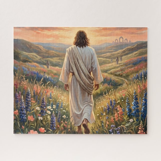Schöner Jesus, der im Garten wandelt Puzzle (Horizontal)